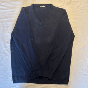 Woolovers Navy Blue V-Neck  Sweater XL 100% Certified Wool